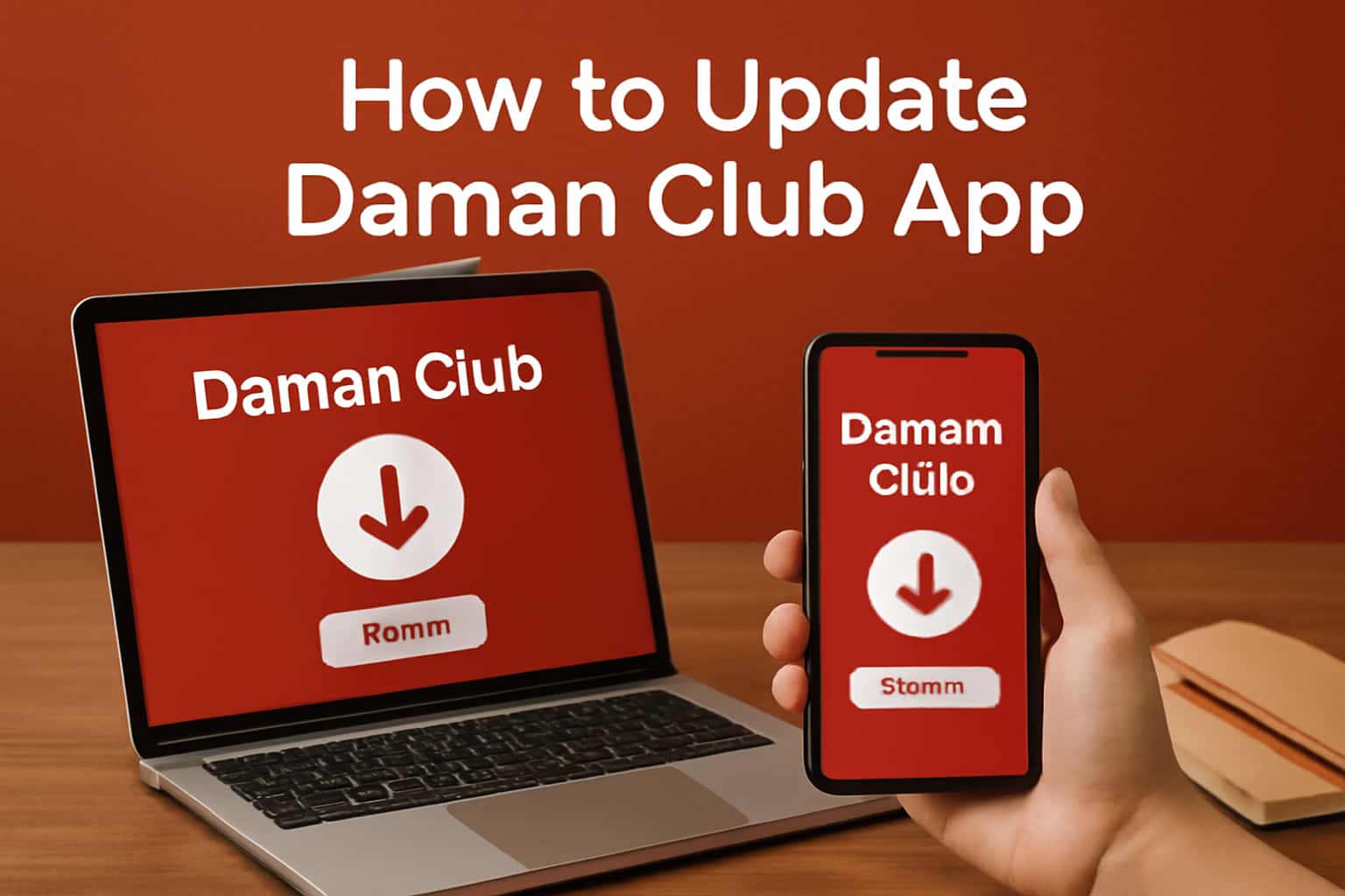 Informational scene about updating the Daman Club App with a high-tech design.