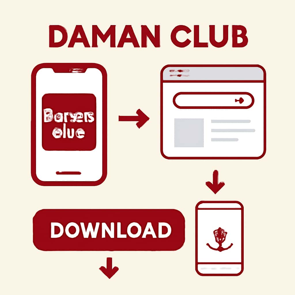 Diagram illustrating the download process for Daman Club App.