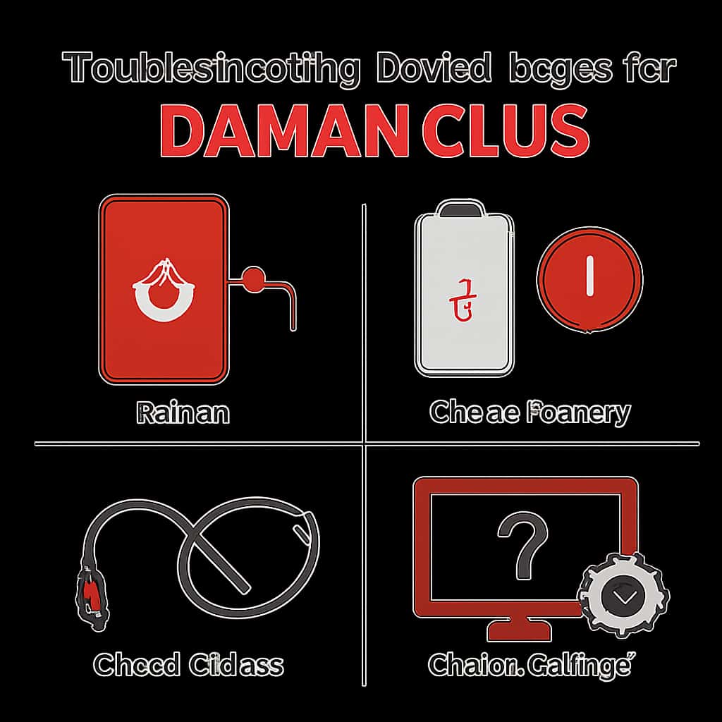 An illustration explaining troubleshooting steps for Daman Club devices.